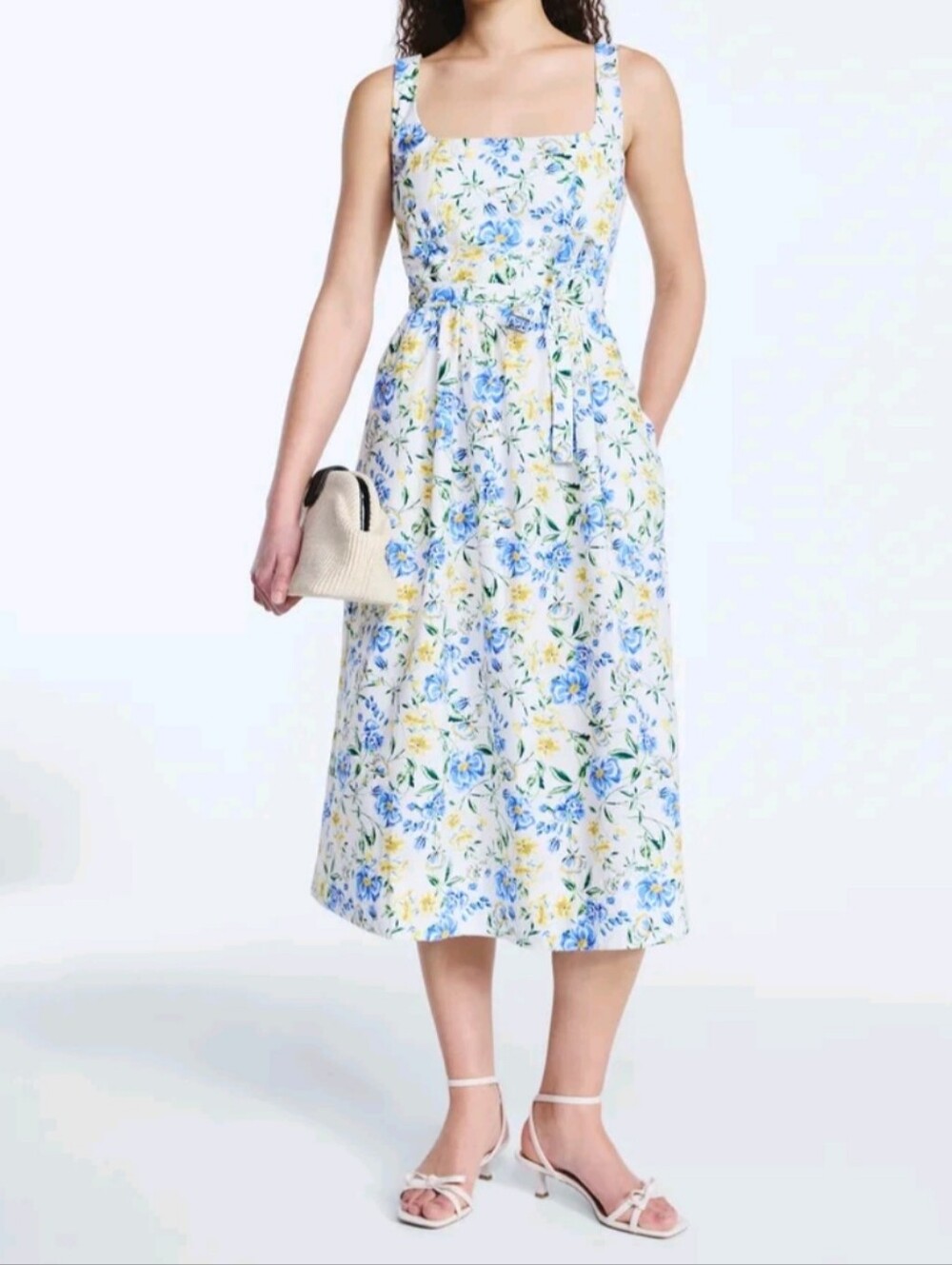 Free Assembly Women’s Size XS (0-2) Sleeveless Belted Cotton Midi Dress Floral